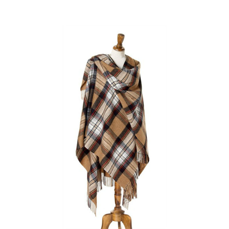 Premium Merino Lambswool Tartan Ruana Wrap - 9 Elegant Colors | Soft Winter Shawl for Women, Cozy Office Wear & Holiday Outfits
