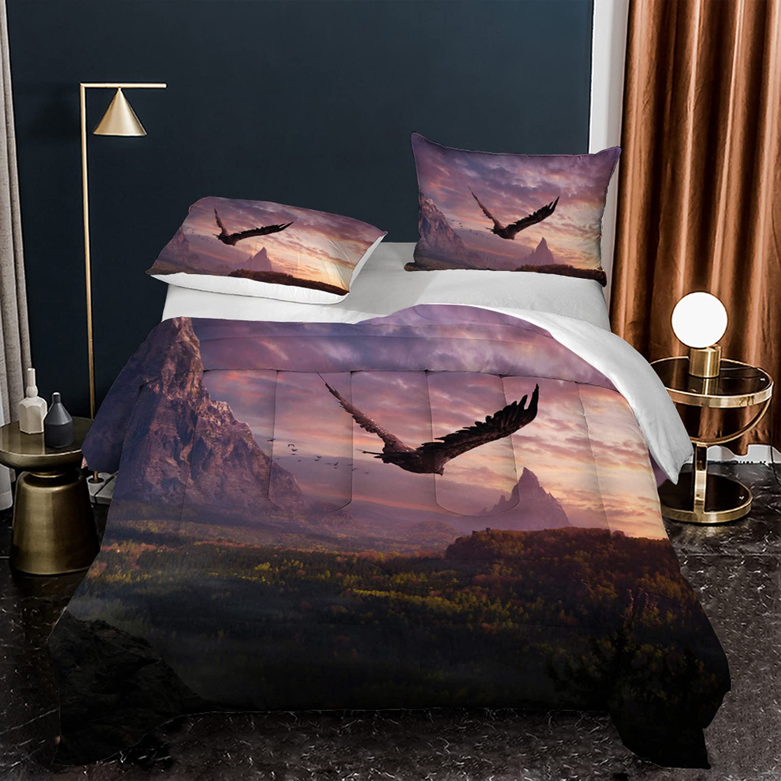 Flying Eagle Full Size Comforter Set - 3D Nature Mountain Design Cooling Bedding Set with 1 Comforter & 2 Pillow Shams | Breathable & Soft for All Seasons | Perfect for Bedroom, Guest Room & Dorm Decor