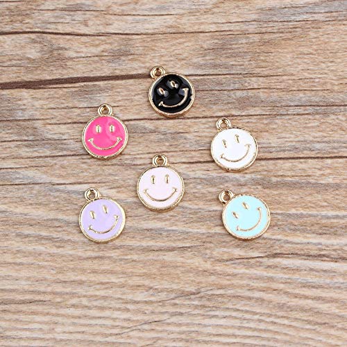 DIY041065 Handmade Smiley Face Enamel Charms - Light Purple Pendant for Necklace & Bracelet Making | Jewelry Craft Supplies | Perfect for DIY Gifts, Friendship Bracelets & Personalized Accessories