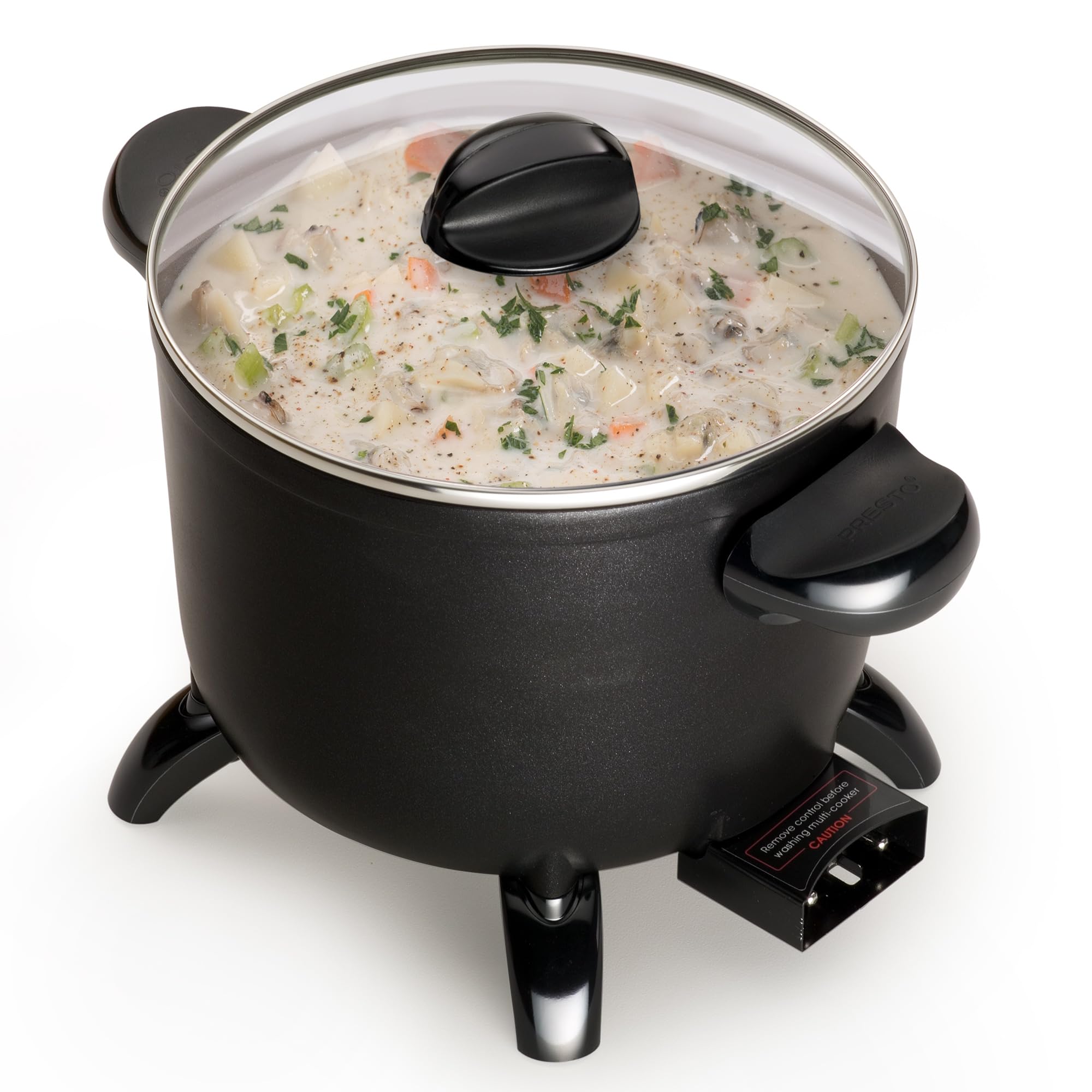 Presto 06006 Electric Multi-Cooker & Steamer - 6 Quart Stainless Steel Kitchen Kettle for Boiling, Steaming & Slow Cooking - Perfect for Soups, Rice, Vegetables & Meal Prep (Black)