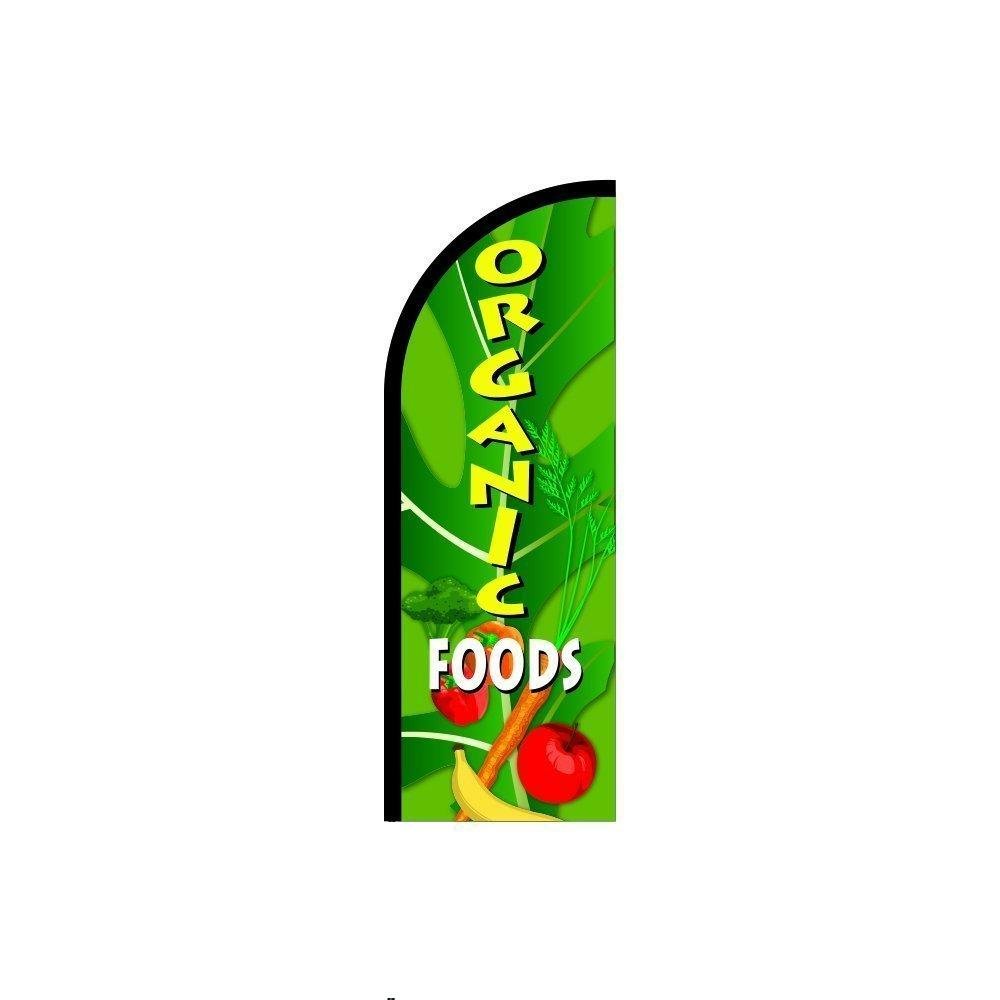 Organic Foods Feather Flag - 11.5ft Pre-Printed Business Advertising Banner for Farmers Markets & Organic Stores | Durable Outdoor Flutter Sign for Events & Promotions