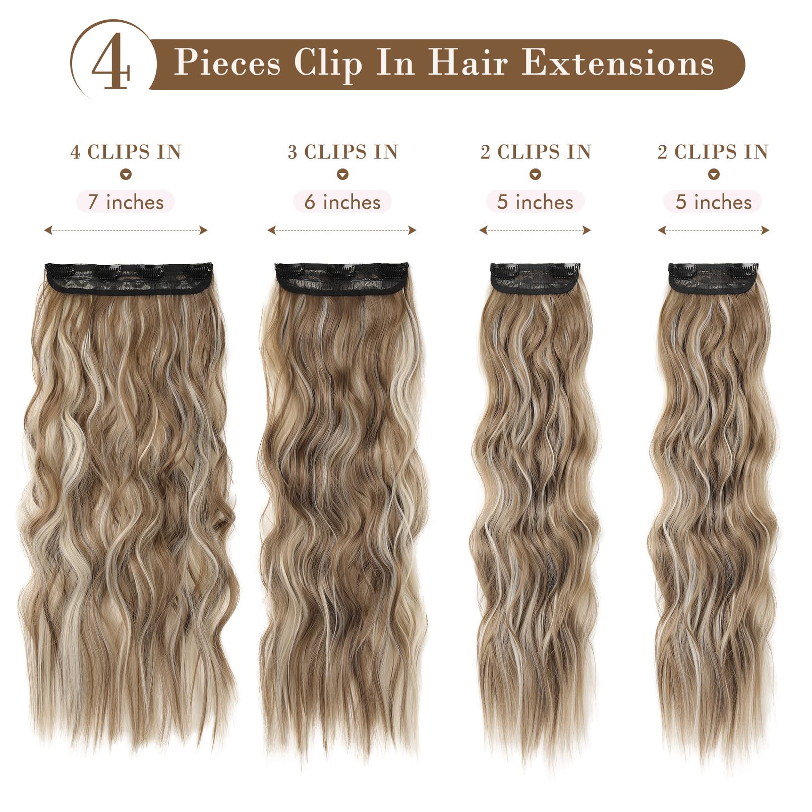 4PCS Clip-in Synthetic Hair Extensions - Long & Thick Hair Extensions for Women - Perfect for Parties, Weddings & Everyday Styling