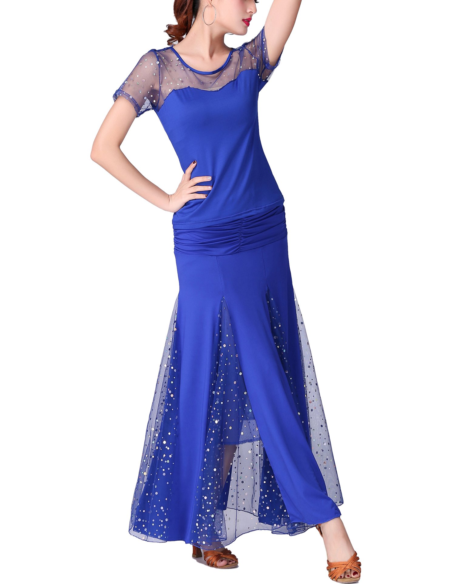 Whitewed 2-Piece Modern Ballroom Dance Dress Set - Professional Standard Dancewear for Women - Perfect for Competition, Performance & Practice (Elegant Gown & Top)