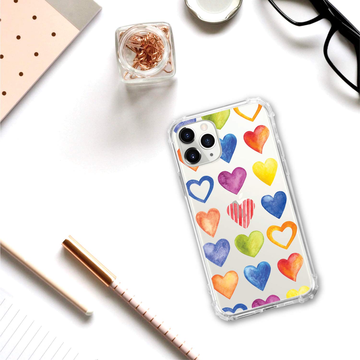 OTM Essentials Clear Tough Edge Phone Case for iPhone 11 Pro - Heart Design | Slim Protective Cover with Shock Absorption | Perfect for Everyday Use, Travel & Outdoor Activities