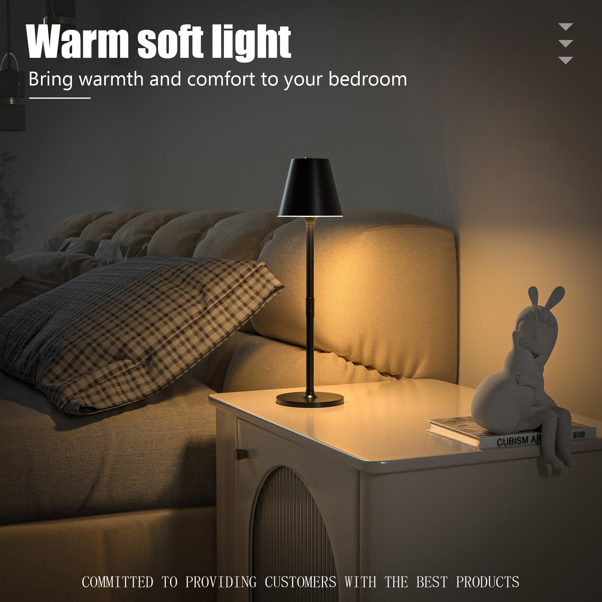 2 Pack LED Cordless Table Lamp - 4000mAh Rechargeable Battery Desk Light with 3 Brightness Levels, Minimalist Night Light for Bedroom, Living Room, Office & Restaurant (Black) - Perfect for Romantic Dinners, Reading & Ambient Lighting