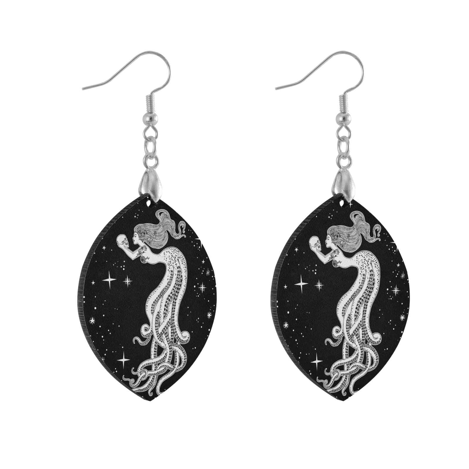 Stylish Wooden Octopus Earrings for Women & Teens - Lightweight Dangle Teardrop Design with Silver Hooks | 3mm Thick Fashion Jewelry | Perfect for Beach Parties, Boho Outfits & Unique Gifts