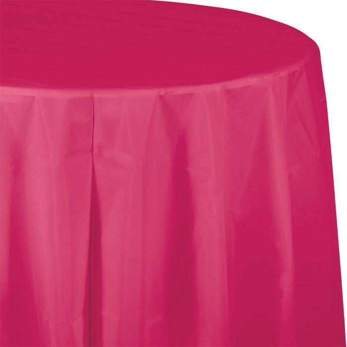 12-Piece Bulk Hot Magenta Round Plastic Table Covers - 82 Inch Disposable Party Tablecloths for Birthday, Wedding & Event Decorations