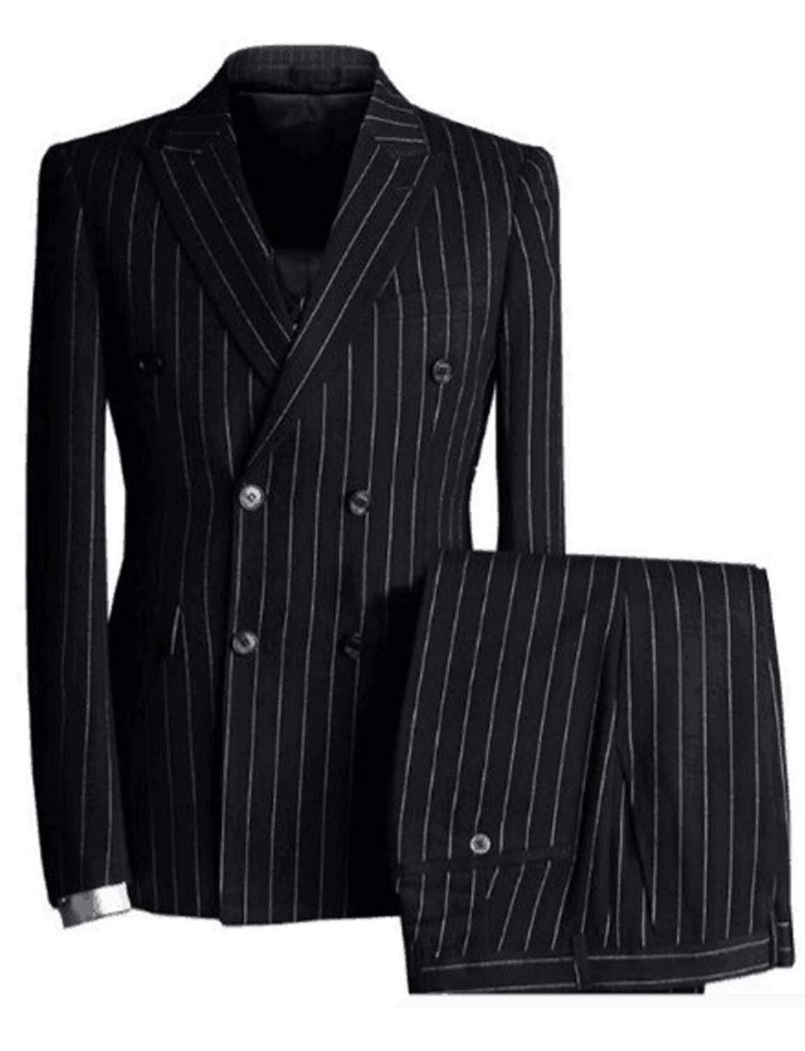Stylish Men's 3-Piece Stripe Suit Set - Double Breasted Jacket, Vest & Dress Pants | Formal Business Attire for Weddings, Office & Special Occasions