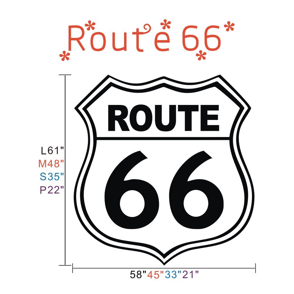 Route 66 Vinyl Wall Decal - Highway Road Sign Sticker for Home & Office Decor - Perfect for Bedroom, Living Room, Man Cave or Garage Wall Art