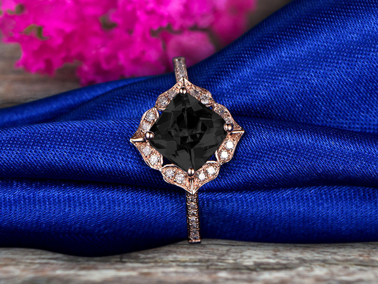 1.5 Carat Princess Cut Black Diamond Moissanite Engagement Ring in 10k Rose Gold - Vintage Art Deco Wedding Band for Women, Perfect for Proposals, Anniversaries & Special Occasions