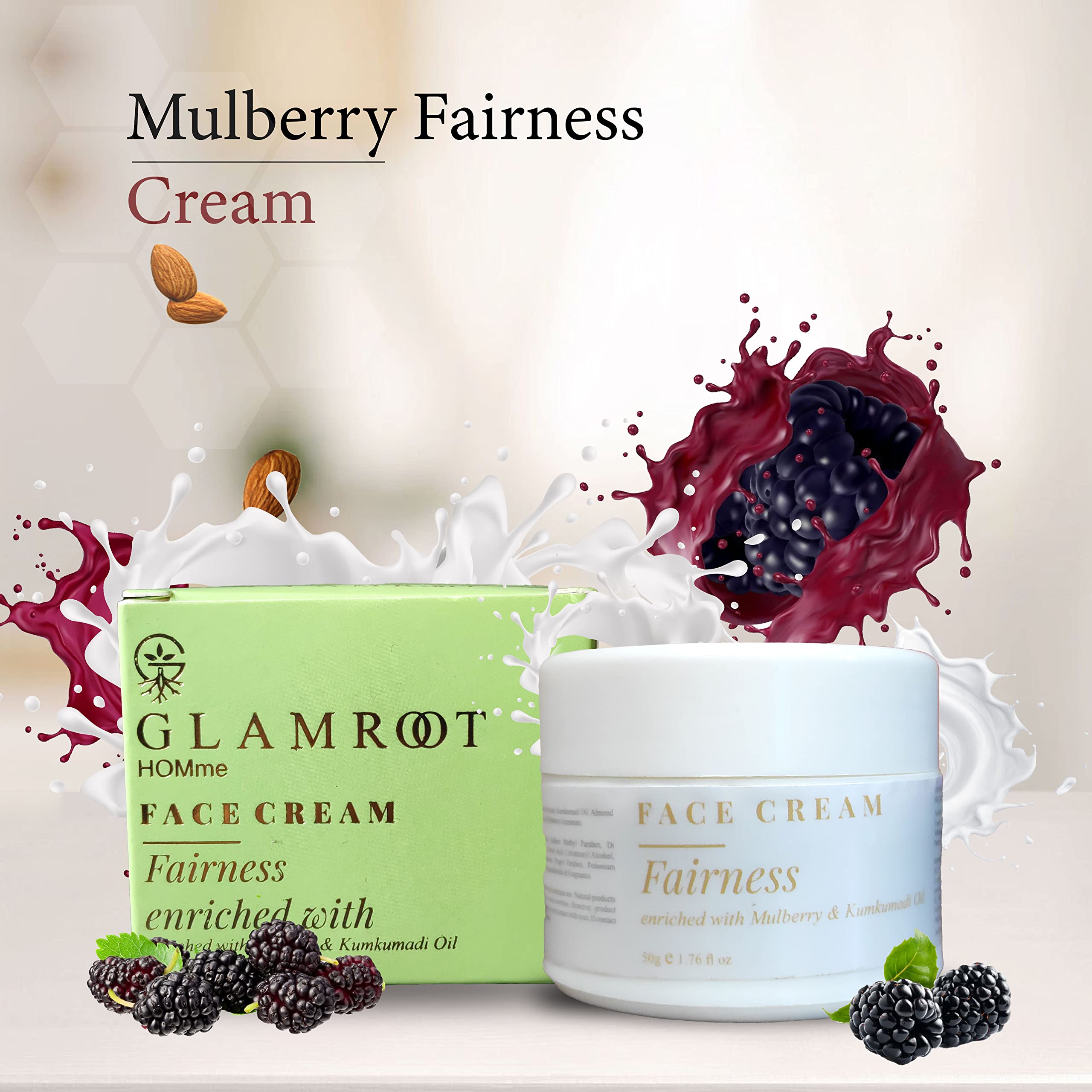 Fairness Face Cream with Mulberry Extract, Kumkumadi Oil & Almond Oil - Brightening & Hydrating Skin Care (50g) for Glowing Complexion & Even Skin Tone - Perfect for Daily Use & Night Routine