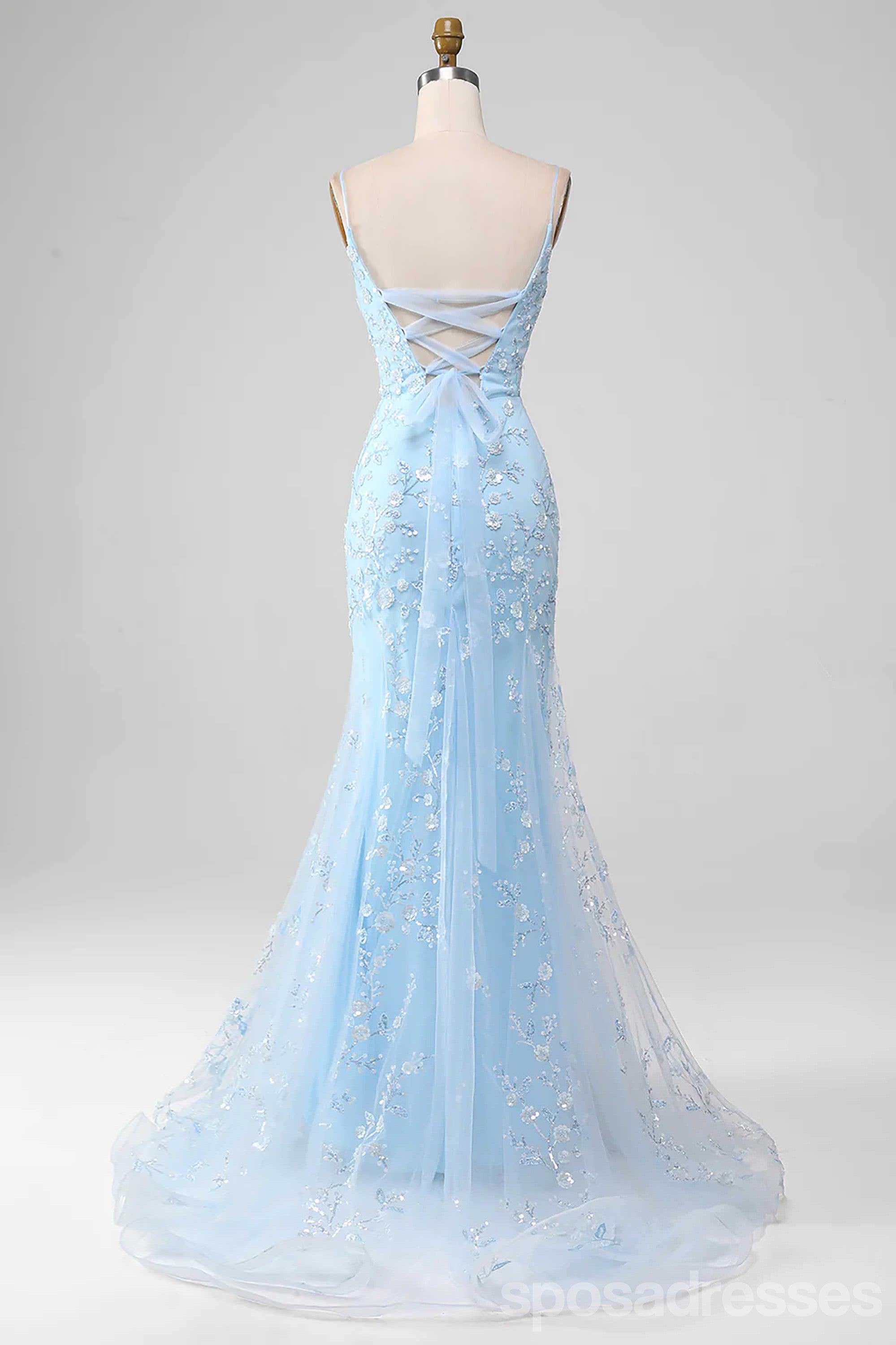 Floral Blue Mermaid Spaghetti Strap Maxi Long Prom Dress for Women | Elegant Evening Gown for Parties, Weddings & Formal Events