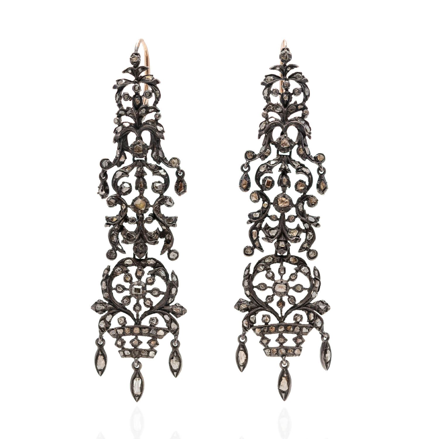 Georgian Sterling Silver & 18K Gold Rose Cut Diamond Earrings 2ctw - Vintage Jewelry for Weddings & Special Occasions