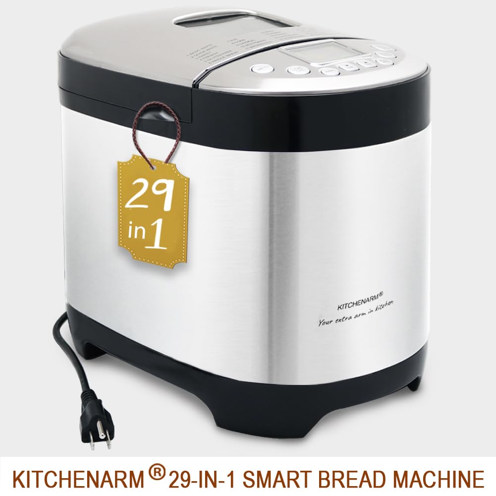 **KITCHENARM 29-in-1 Smart Bread Maker Machine with Gluten-Free Setting (2LB, 1.5LB, 1LB) - Stainless Steel Bread Maker with Homemade Cycle & Recipes - Perfect for Whole Wheat, White, and Artisan Bread Baking at Home**    *(Ideal for Home Bakers, Gluten-Free Diets, and Healthy Homemade Bread Lovers)*