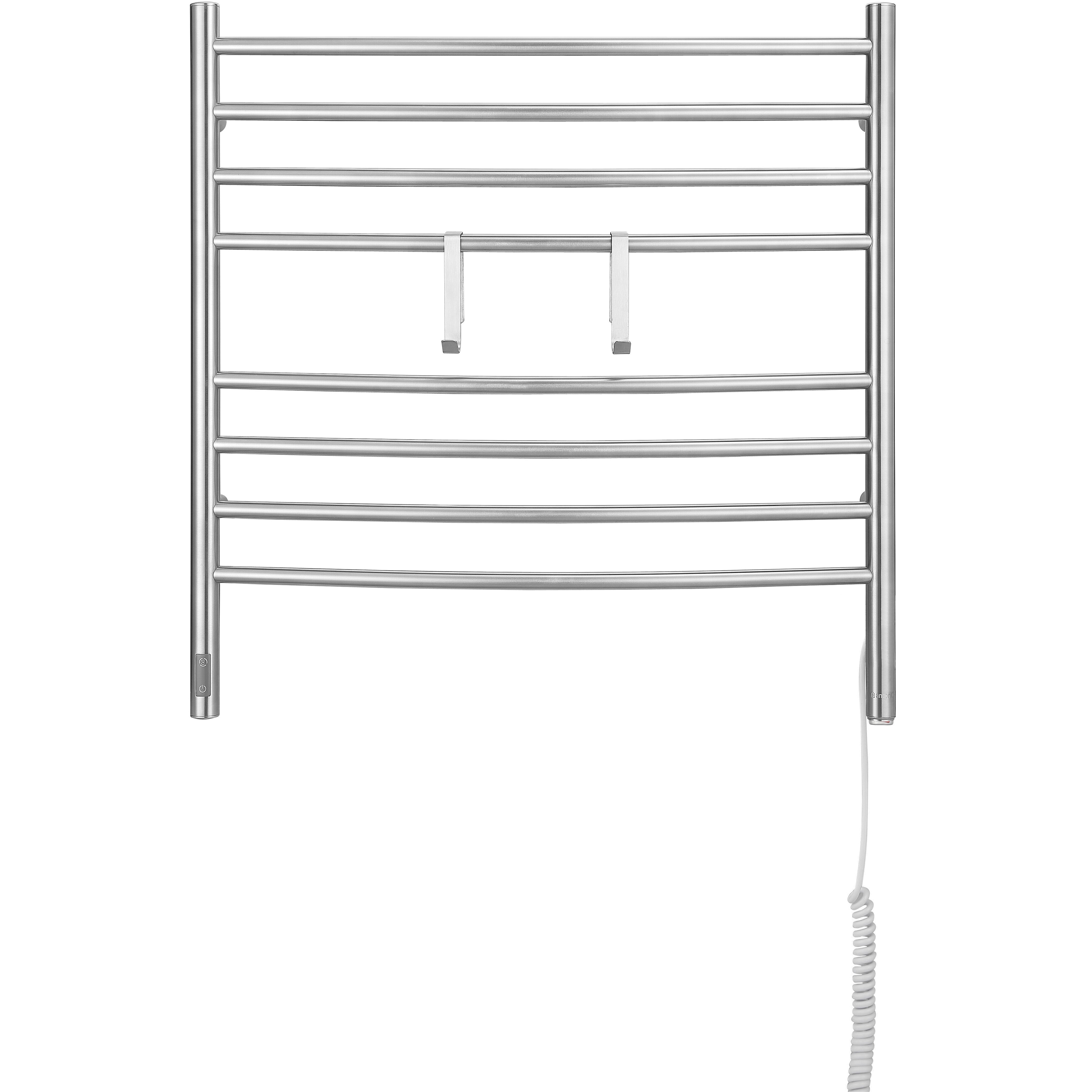 Arezzo OBT 8 Bar Hardwired & Plug-in Stainless Steel Towel Warmer with 2 Adjustable Hooks & Built-in Timer - Perfect for Bathrooms, Spas & Luxury Homes