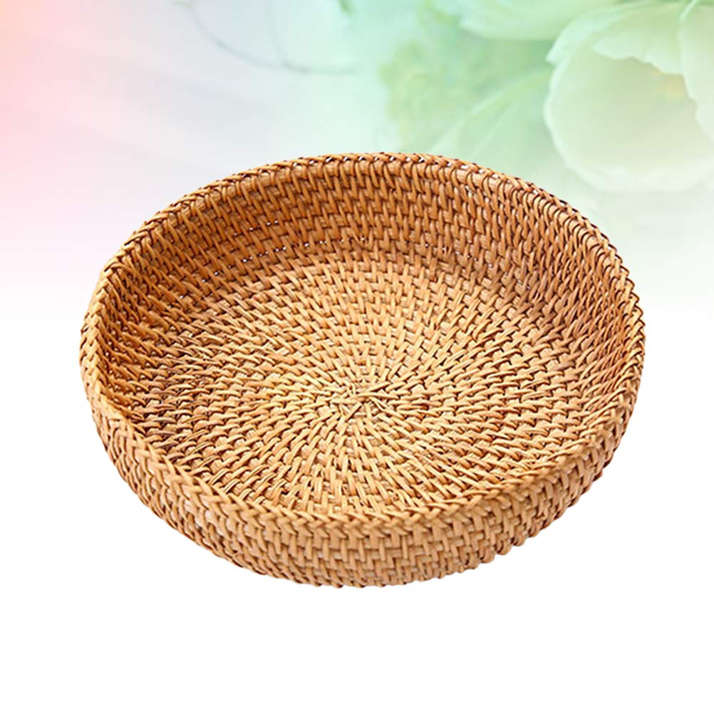 VOSAREA Natural Rattan Storage Box - Round Serving Tray, Snack Bowl & Candy Dish - Multifunctional Home Organizer for Kitchen, Living Room & Dining Table Decor