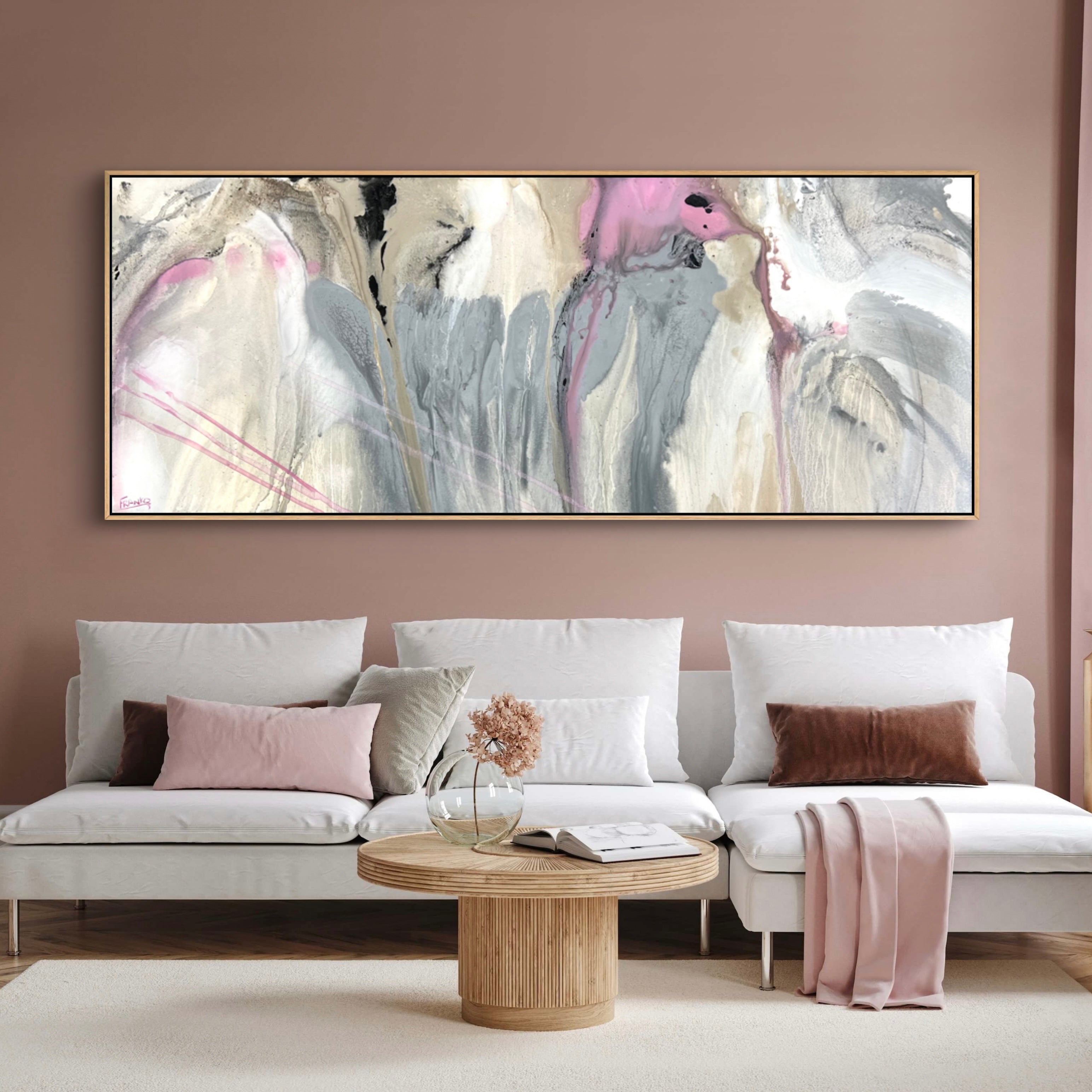 Refined 881 Abstract Painting - 200cm x 80cm Grey Pink White Malt Blended Canvas Art for Modern Living Room & Office Wall Decor