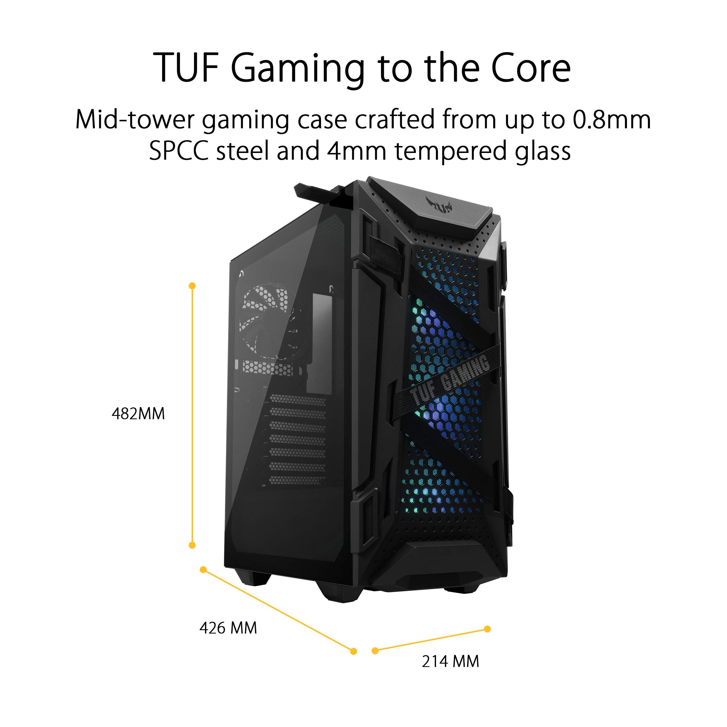 ASUS TUF Gaming GT301 Mid-Tower PC Case - Compact ATX Computer Case with Honeycomb Front Panel, 120mm Aura RGB Fans, Headphone Hook & 360mm Radiator Support | Perfect for Gaming PC Builds & Custom Water Cooling Systems