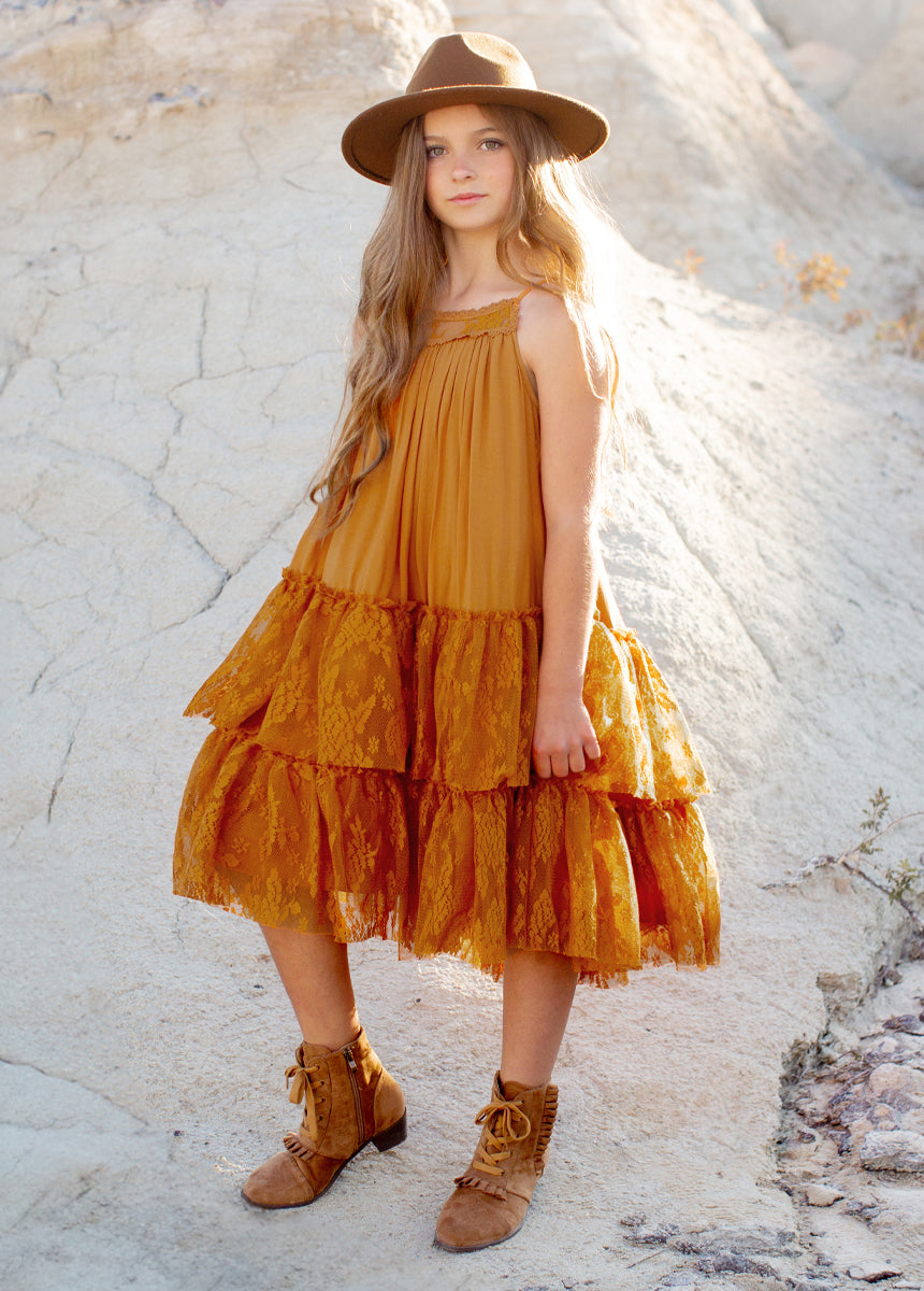 Elegant Catrina Dress in Marigold - Mexican Day of the Dead Inspired Floral Maxi Dress for Women | Perfect for Halloween, Dia de los Muertos Celebrations & Festive Occasions