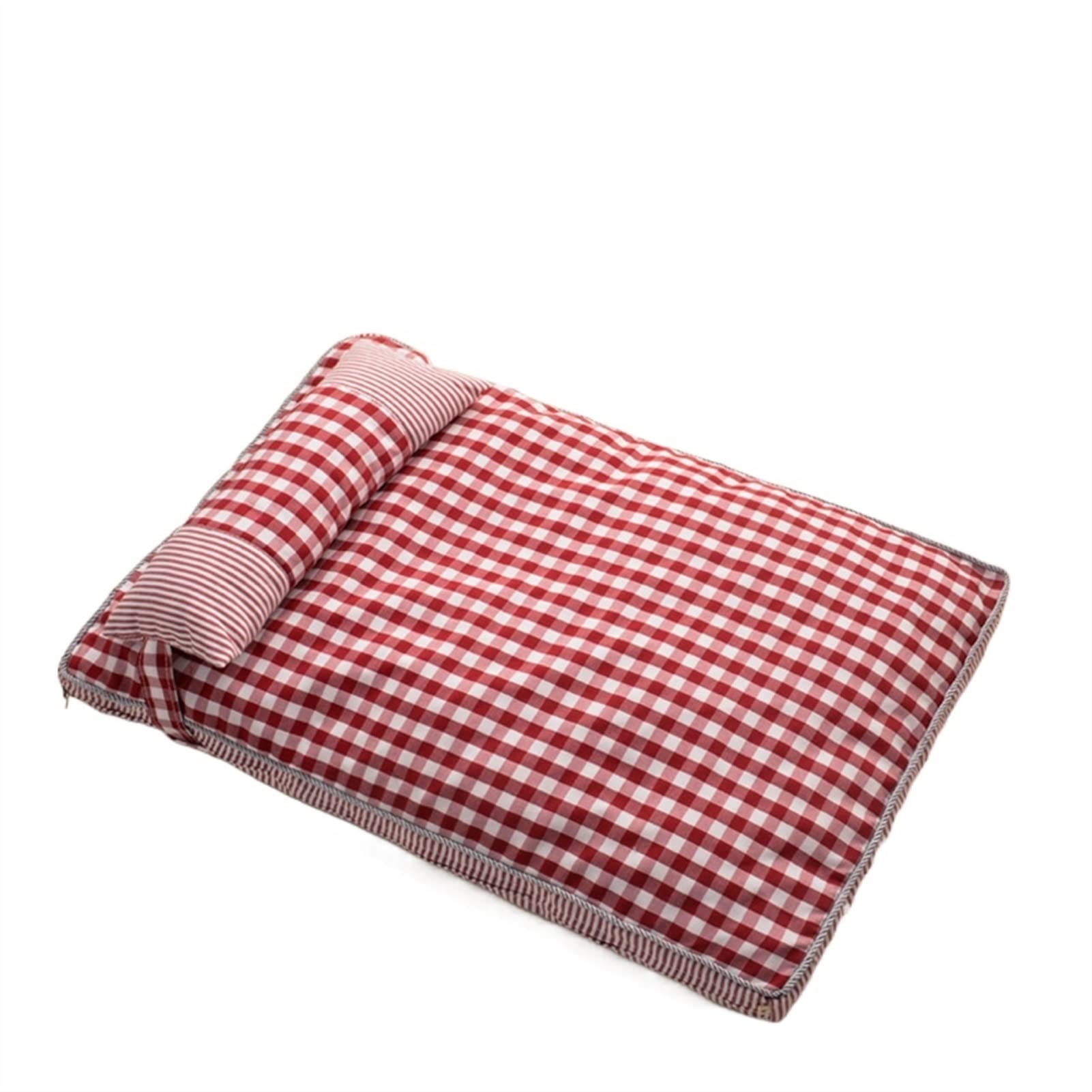 MMyydds Small & Large Dog Bed with Detachable Cover & Pillow - Plaid Pattern Pet Sofa Mat for Dogs & Cats - Perfect for Living Room, Bedroom, or Pet Corner