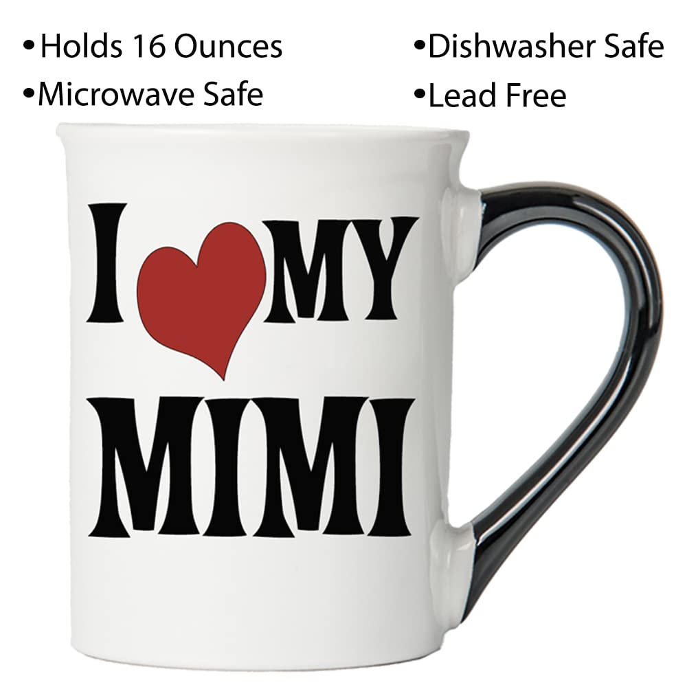 I Love My Mimi Ceramic Coffee Mug - 16 oz Black & White Grandma Gift Boxed Tea Cup for Nana, Perfect Baby Shower Gift for Grandparents | Ideal for Morning Coffee, Afternoon Tea & Heartwarming Gifts