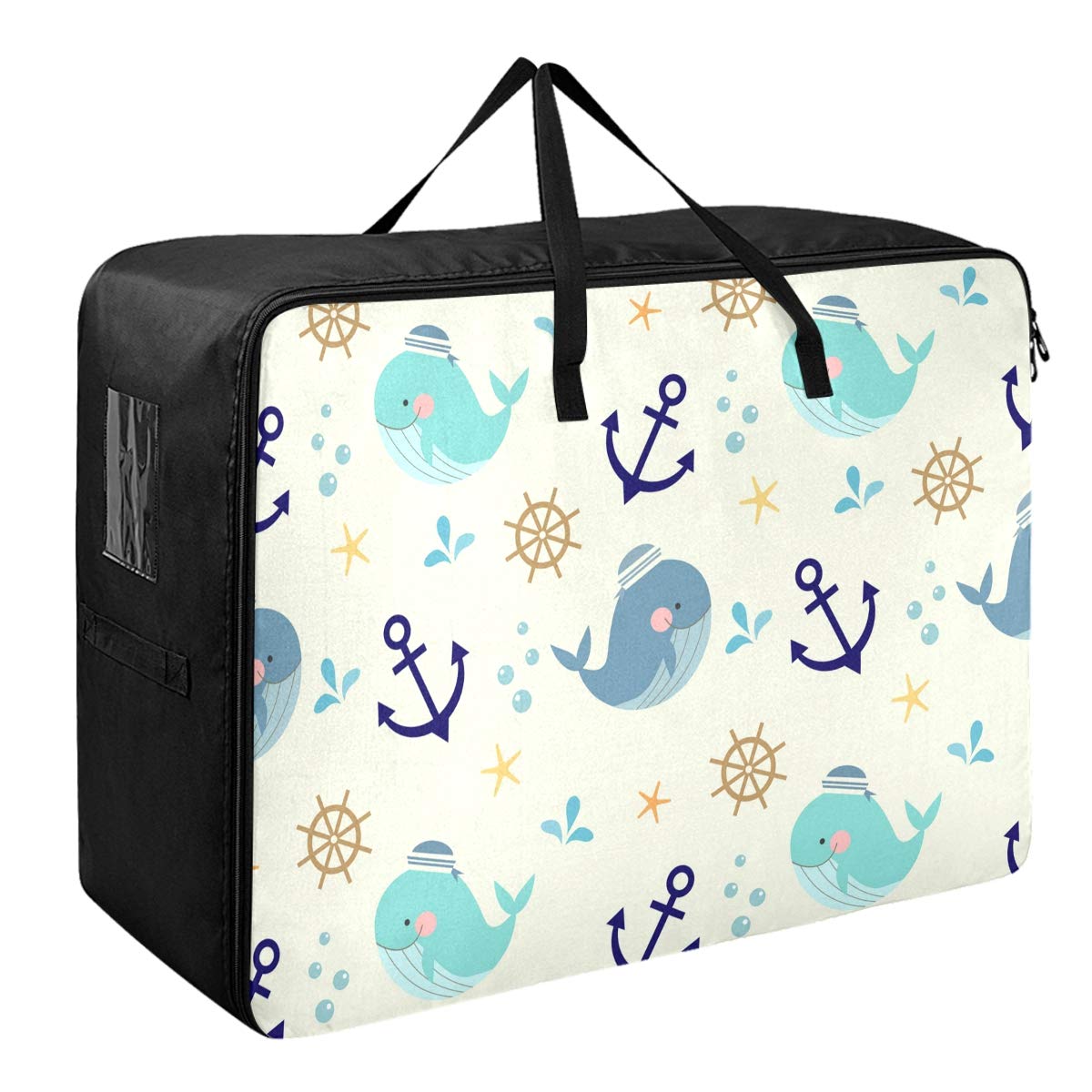 DOMIKING Under Bed Storage Bags - Large Zippered Blanket Organizer for Clothes, Toys & Seasonal Items (27.6x19.7x11 Inch) | Space-Saving Solution for Bedrooms, Dorms & Moving Supplies | Cute Whale Design Home Organization