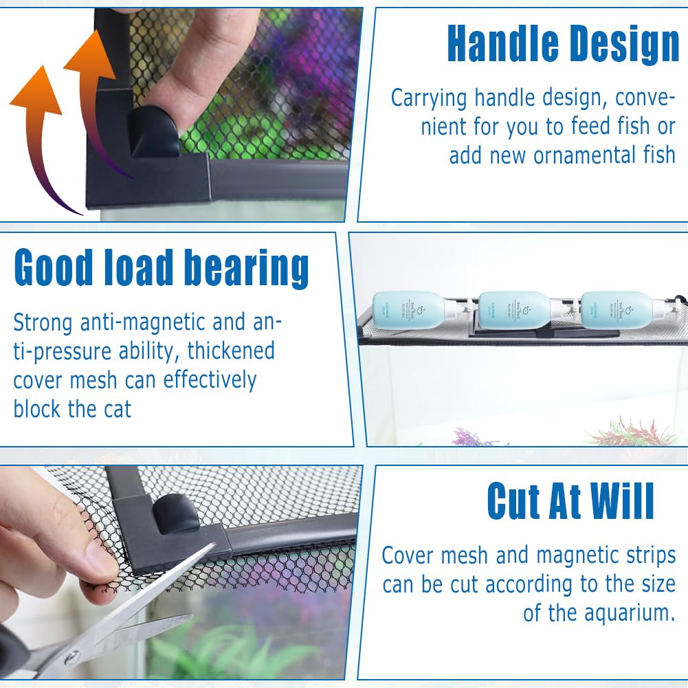 SEILETOO Magnetic Fish Tank Lid with Feeding Window - High Transparency Adjustable Aquarium Cover, Anti-Jump Fish Tank Net - Custom Cut to Any Size for Freshwater & Saltwater Tanks (Perfect for Betta, Goldfish, Shrimp Tanks)