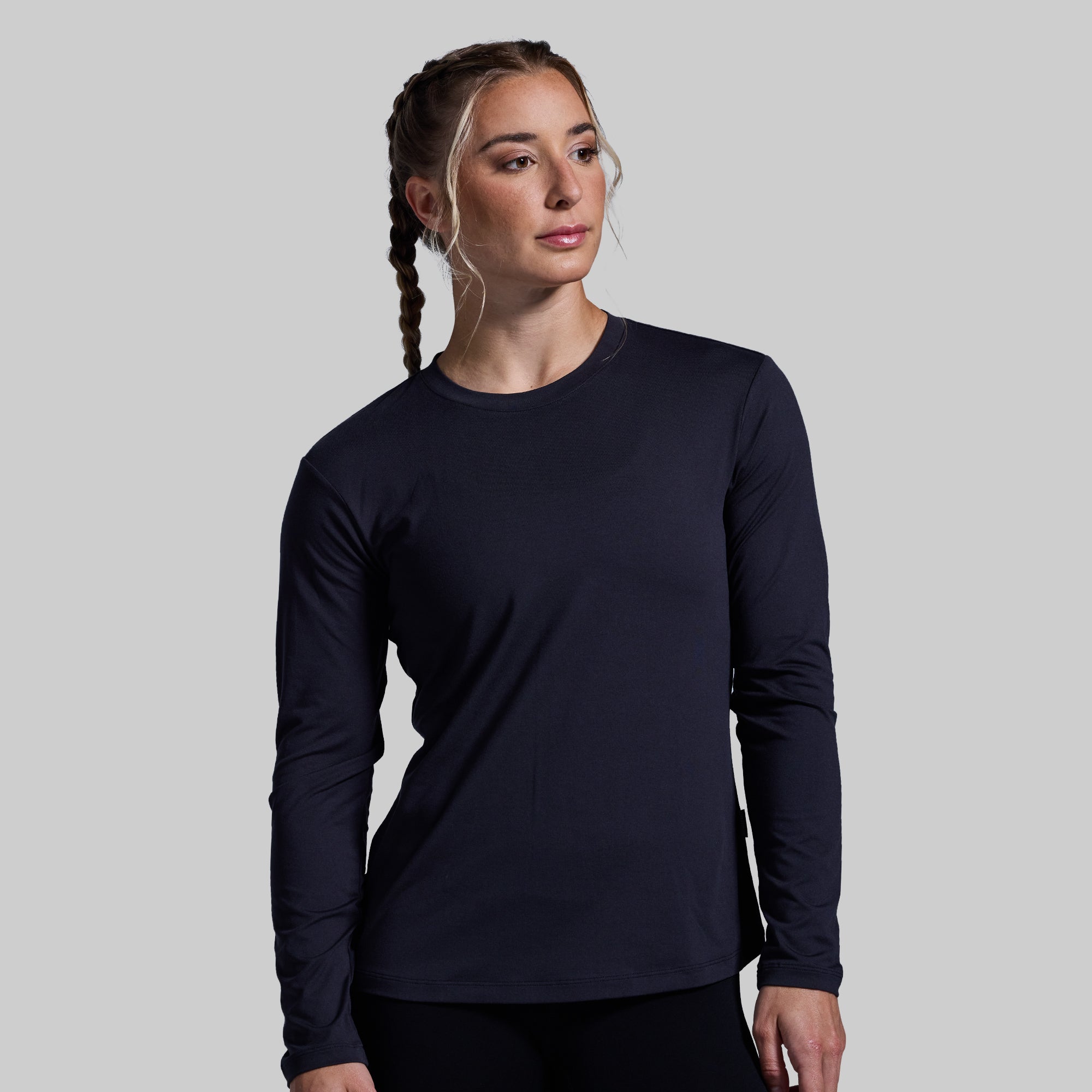 Premium Women's Basic Long Sleeve Crew Neck T-Shirt - Soft Cotton Comfort Fit (Black) | Casual Wear, Layering & Everyday Outfits