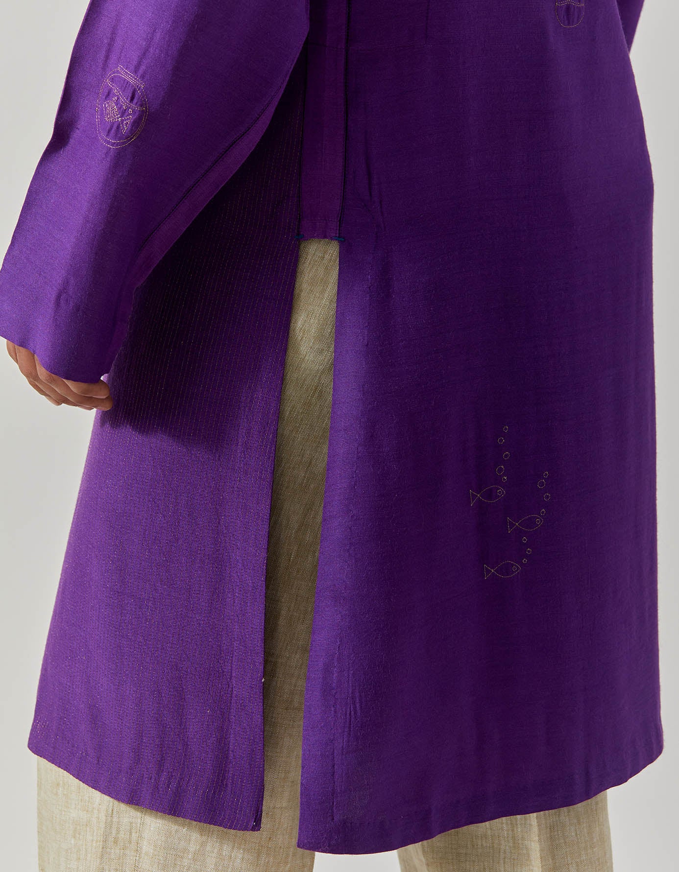 Roshan Bade Miyan Kurta - Premium Muga Satin Purple Men's Traditional Indian Tunic - Perfect for Weddings, Festivals & Cultural Events