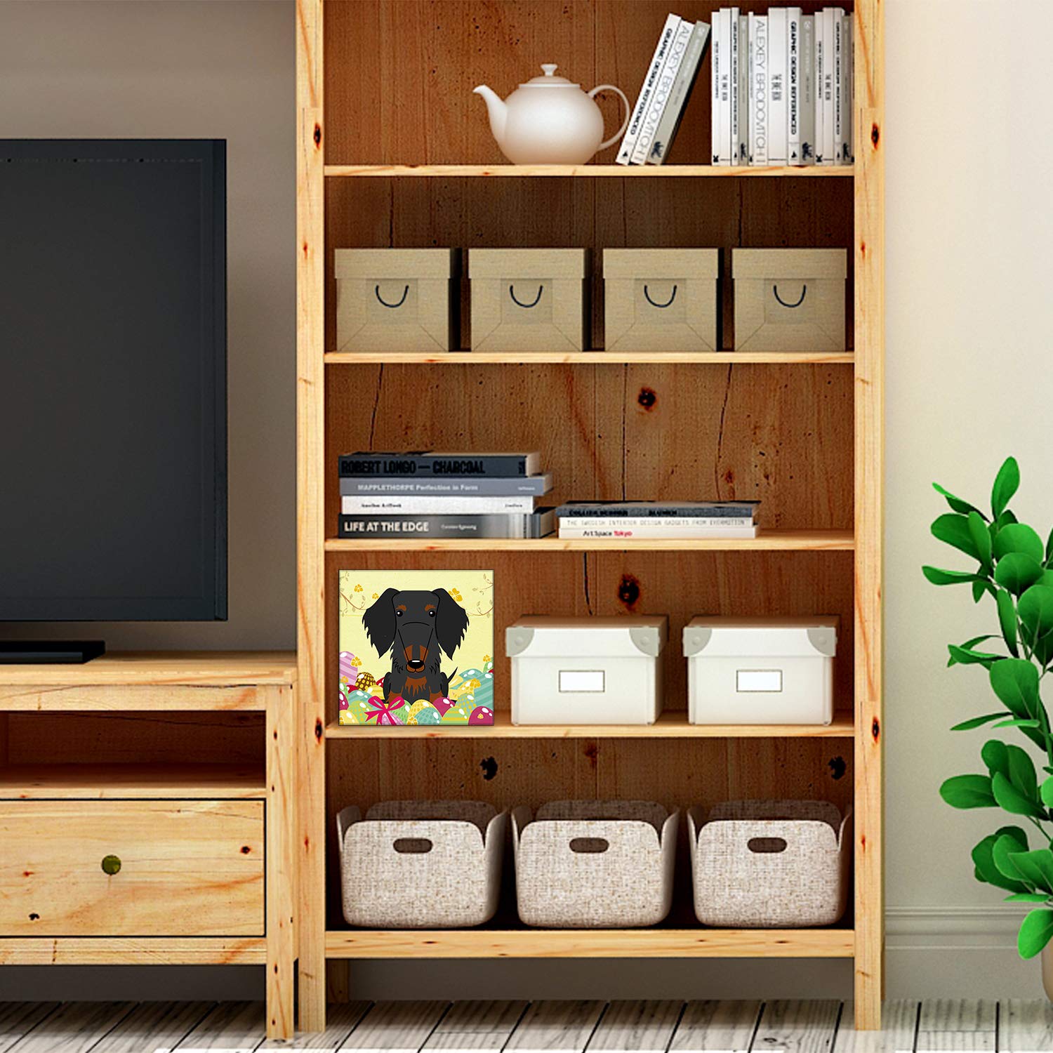 Caroline's Treasures Easter Eggs Wire Haired Dachshund Black Tan Artwork Panel - Hand-Painted Wall Decor for Home & Office - Perfect for Easter Decorations, Dog Lover Gifts & Living Room Accents