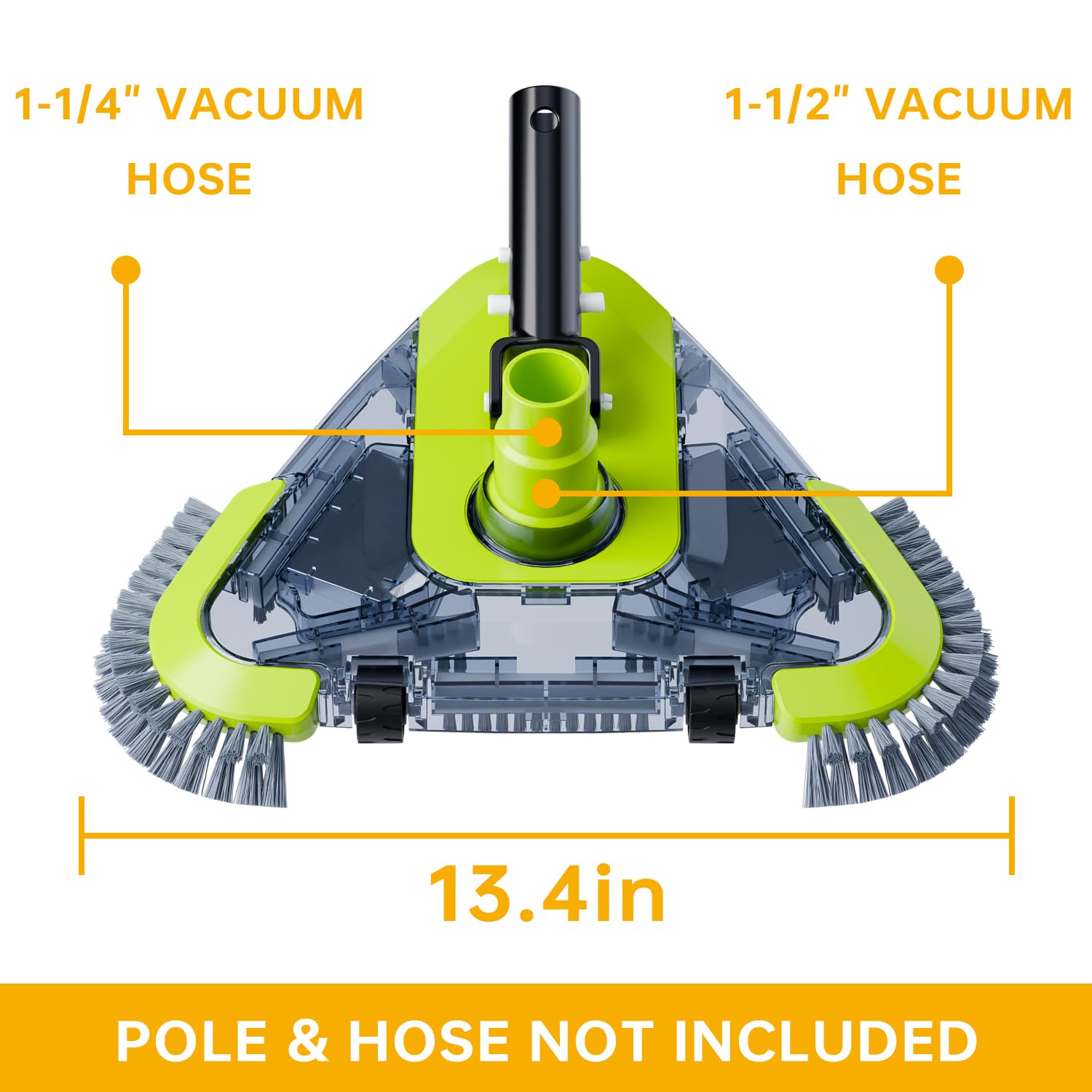 Upgraded Pool Vacuum Head with Wheels & Side Brushes - Universal Rotatable Hose Adapter for Inground & Above Ground Pools - Weighted Triangular Design - Perfect for Pool Cleaning & Maintenance - Ideal for Home, Hotel & Commercial Swimming Pools