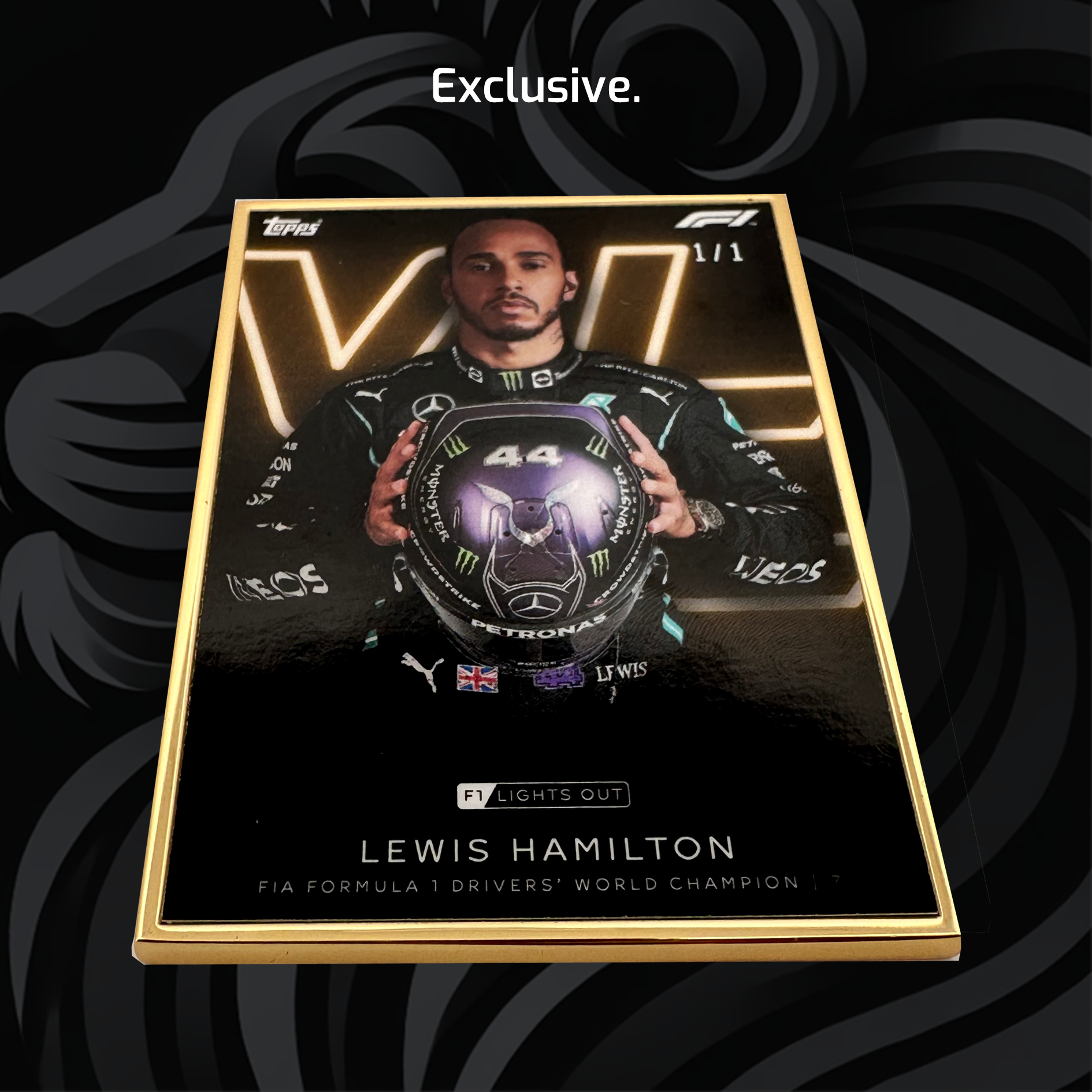 1/1 Gold Frame Lewis Hamilton 2021 World Champion Collectible - Perfect for F1 Fans, Memorabilia Displays & Motorsport Decor