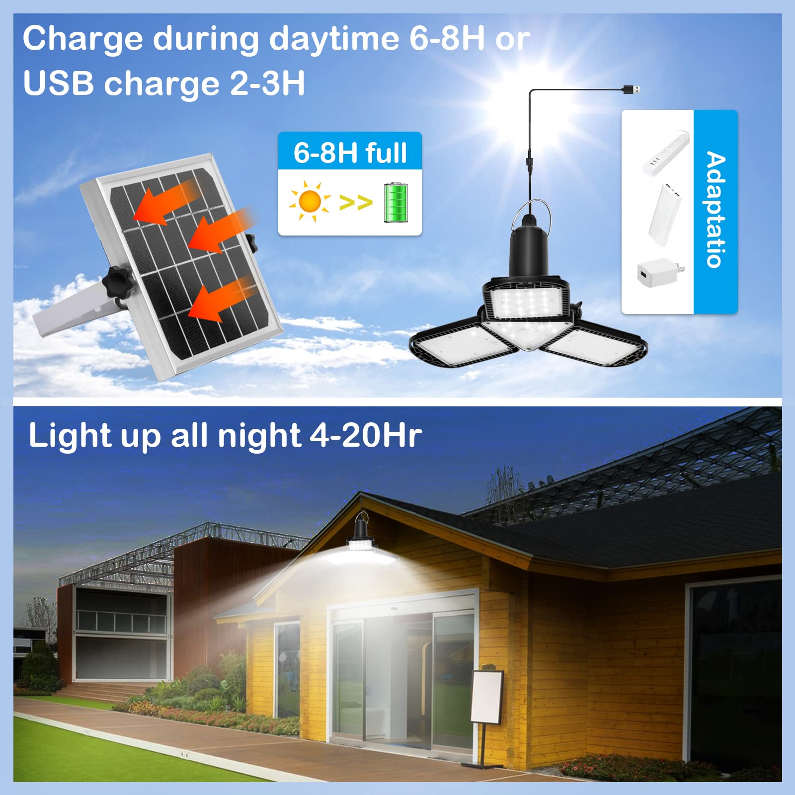 120 LED Solar Shed Light with Motion Sensor & Remote Control - 1200LM Waterproof Pendant Light for Indoor/Outdoor Use in Shed, Barn, Gazebo, Garage, Home - Perfect for Nighttime Security & Energy-Efficient Lighting