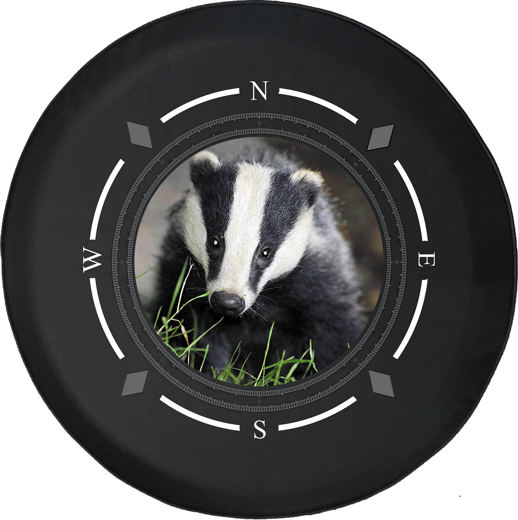 American Unlimited Spare Tire Cover with Compass & Badger Design - Universal Fit for SUV, Trailer, RV & Most Vehicles - Durable Wheel Protection for Off-Road Adventures & Camping Trips