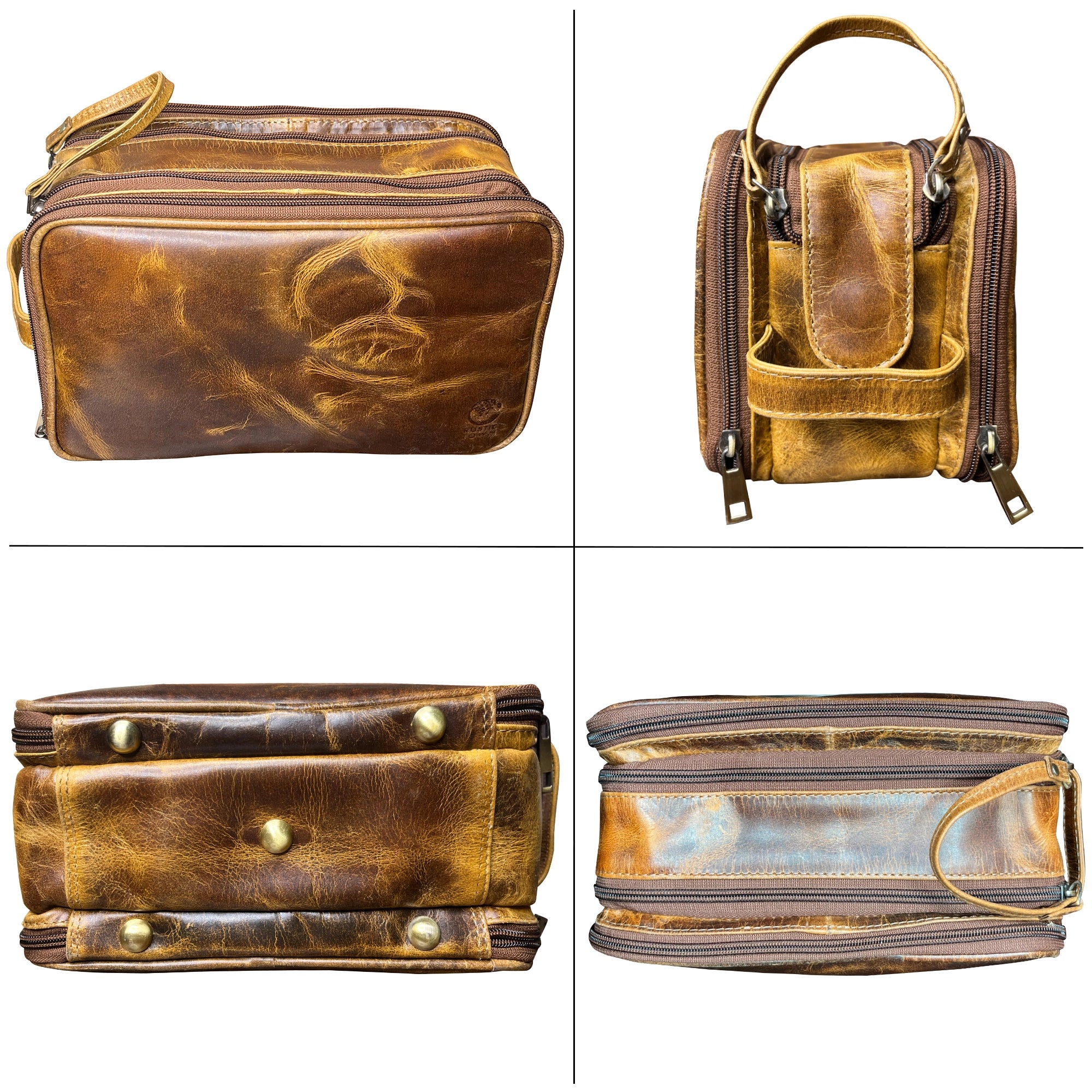 Premium Leather Toiletry Bag for Women & Men - Rustic Town Travel Cosmetic Organizer - Perfect for Vacation, Business Trips & Gym Essentials Storage