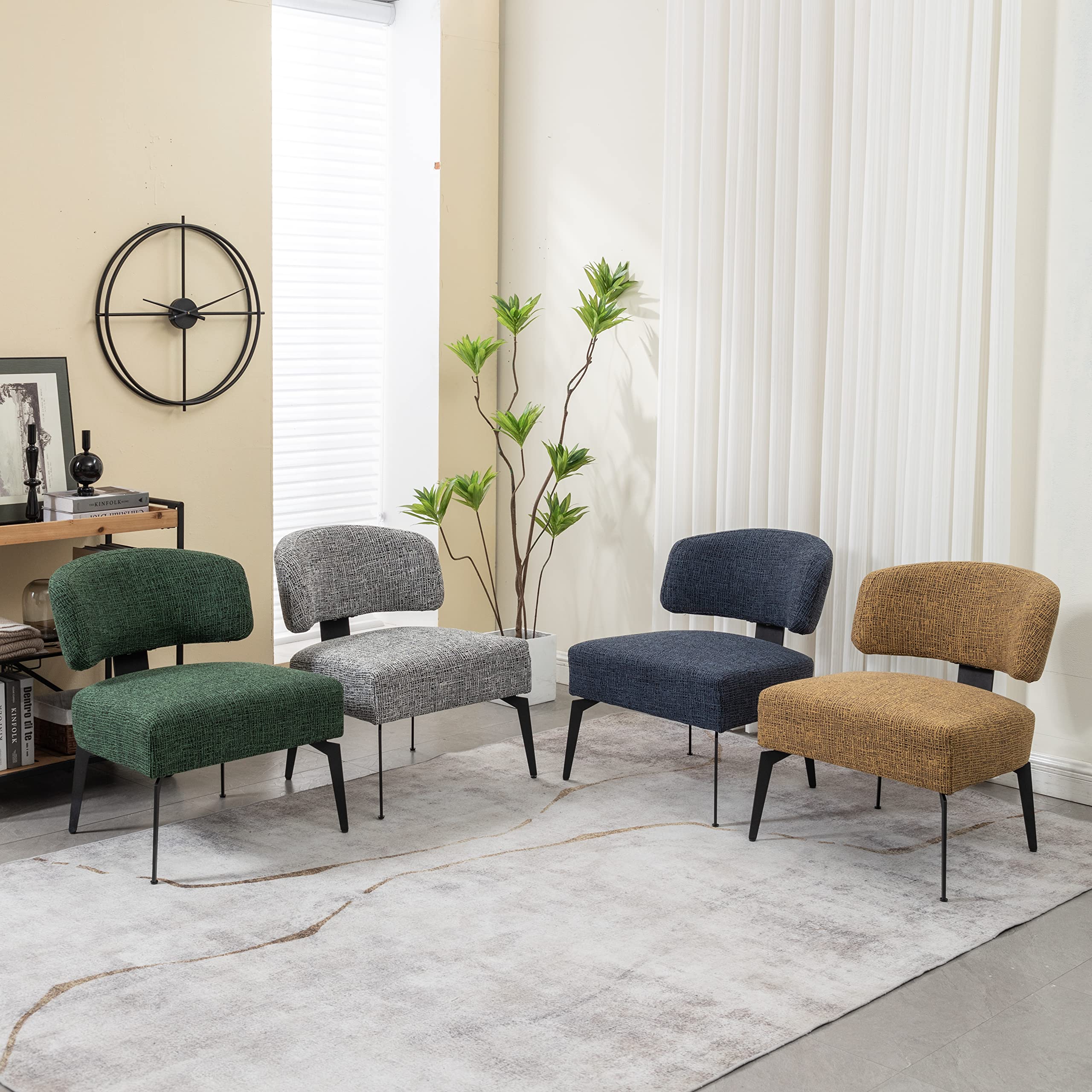 Mid Century Modern Accent Chair - Linen Upholstered Comfortable Reading Chair for Small Spaces, Living Room, Bedroom & Office Waiting Room - Yellow Sofa Chair | Perfect for Relaxing, Reading & Home Decor