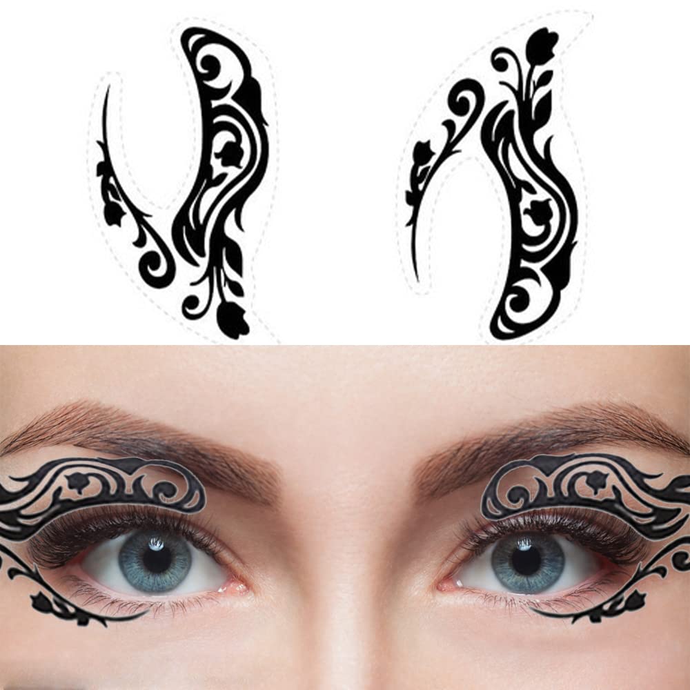 8 Pairs Waterproof Eyeshadow Tattoo Stickers - Long Lasting Temporary Face Tattoos for Festival Makeup, Rave Parties, Halloween & Cosplay - Perfect for EDM Concerts, Music Festivals & Costume Events