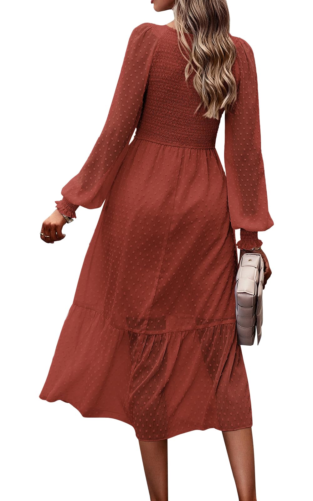 PRETTYGARDEN Women's Floral Swiss Dot Chiffon Dress 2025 - Long Sleeve V-Neck Empire Waist Ruffled Midi Dress for Spring Wedding, Party & Office Wear