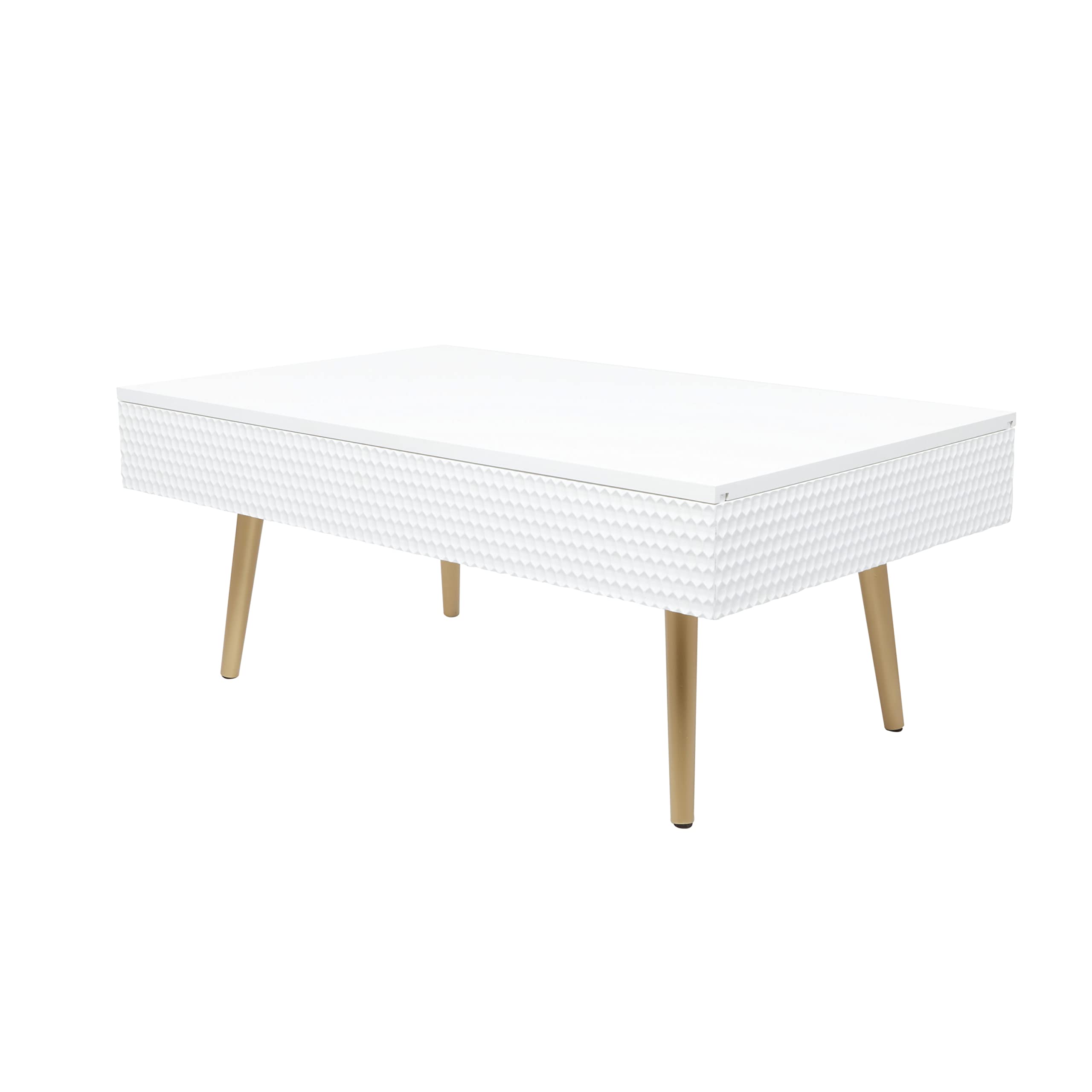 Deco 79 White Wood Coffee Table with Storage & Gold Legs for Living Room