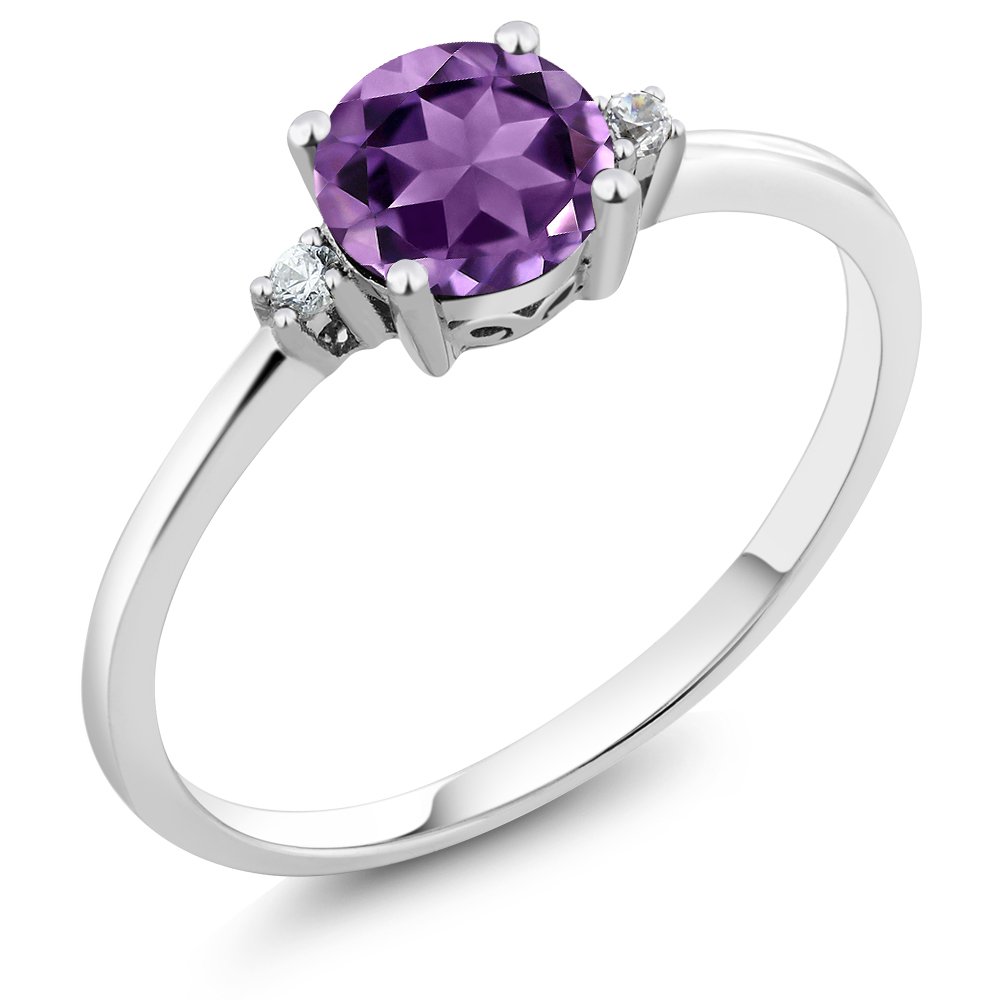 10K White Gold Purple Amethyst & Diamond Solitaire Engagement Ring for Women - 0.73 Ct Round Cut, Size 5-9 | Elegant Wedding, Proposal & Anniversary Jewelry Gift
