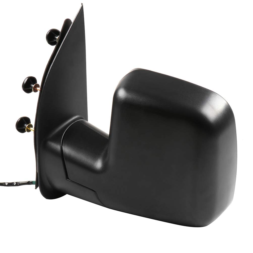Black Textured Left Side Mirror with Heated Glass & Manual Folding - Compatible with 2003-2013 Ford E-250 | Replacement Mirror for Trucks & Vans | Perfect for Winter Driving & Fleet Maintenance