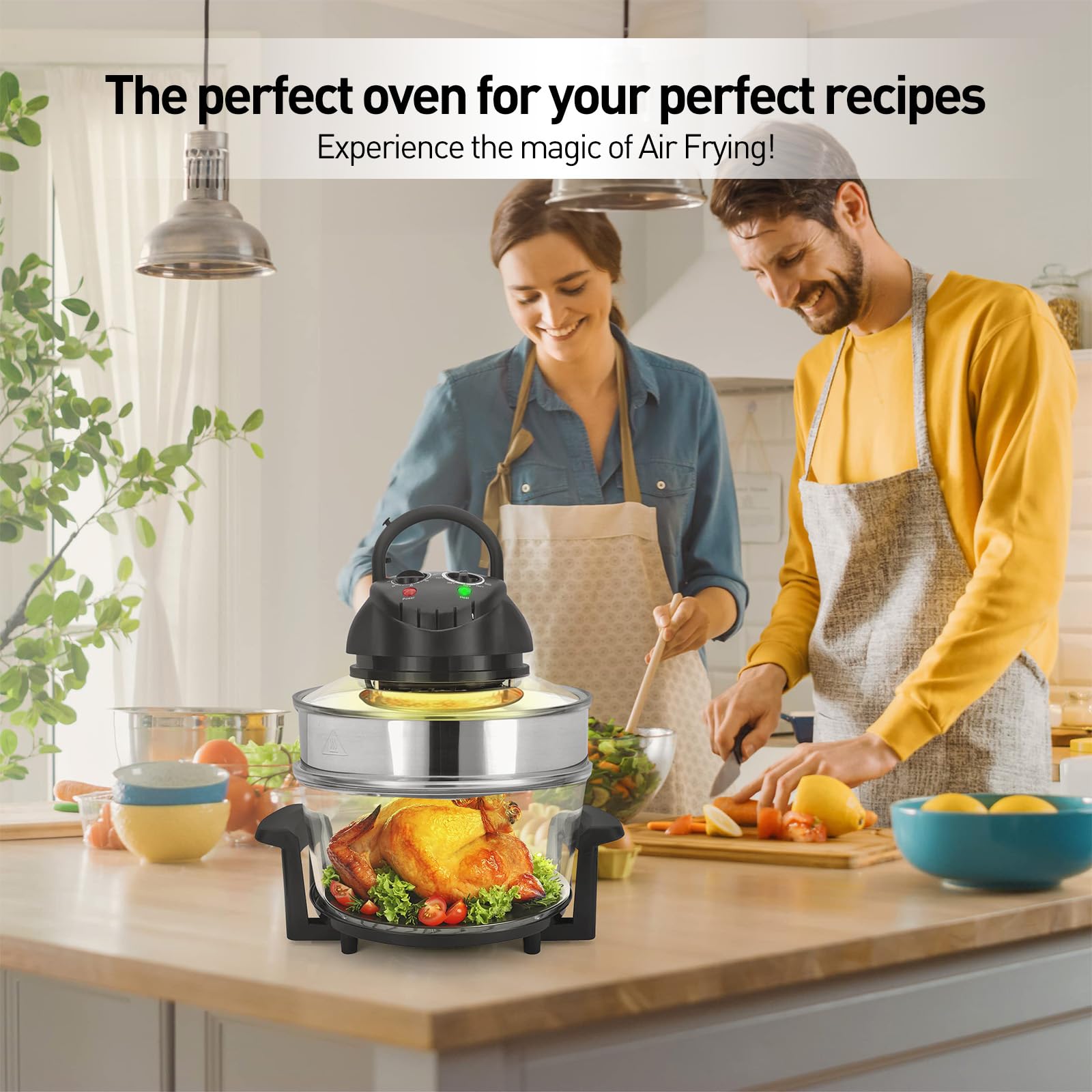 8-in-1 Extra Large Glass Air Fryer - 18 Quart Non-Toxic Healthy Cooker for Baking, Grilling, Steaming, Broiling & Roasting - Includes Glass Bowl & Accessories - Perfect for Family Dinners & Healthy Meal Prep