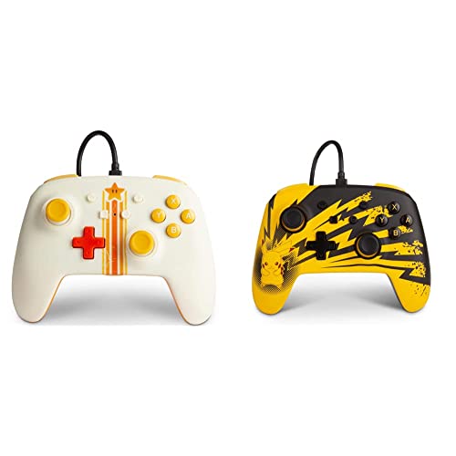 PowerA Enhanced Wired Controller for Nintendo Switch - Mario Vintage Star & Pikachu Lightning Edition | Official Licensed Gamepad with Ergonomic Design for Nintendo Switch | Perfect for Gaming at Home or Travel