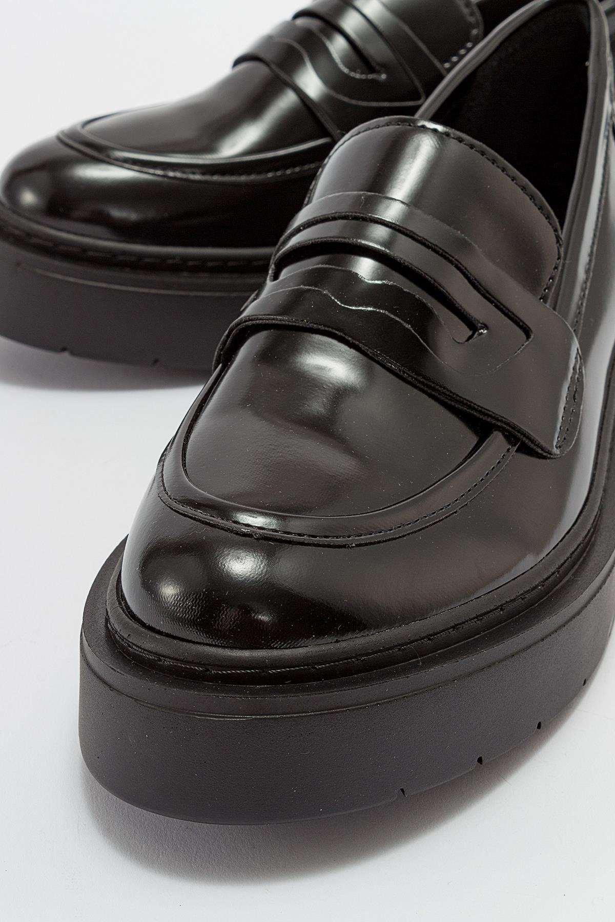 Josie Black Patent Leather Platform Loafers for Women - Stylish & Comfortable Dress Shoes for Work, Office, and Formal Occasions
