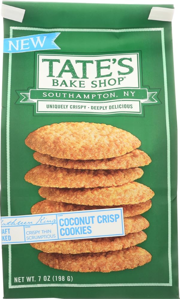 Tate's Bake Shop Coconut Crisps Cookies - Gluten Free, 7oz (Pack of 12) | Perfect for Snacking, Gifts & Holiday Treats