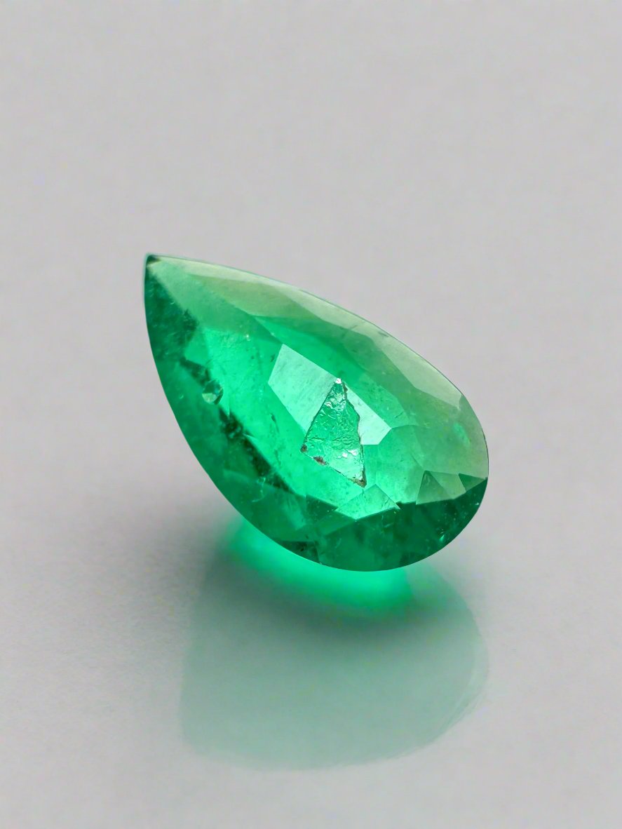 0.57 Carat 9x5mm Rich Green Natural Loose Colombian Emerald Pear Cut Gemstone for Jewelry Making, Engagement Rings & Luxury Gifts