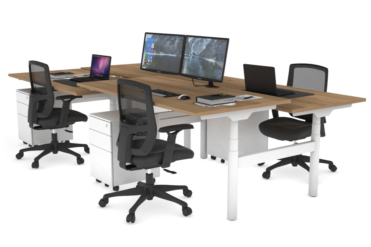 Flexi Premium Height Adjustable 4-Person H Bench Workstation - White Frame [1200L x 800W with Cable Management] - Ideal for Office, Coworking Spaces & Collaborative Work Environments