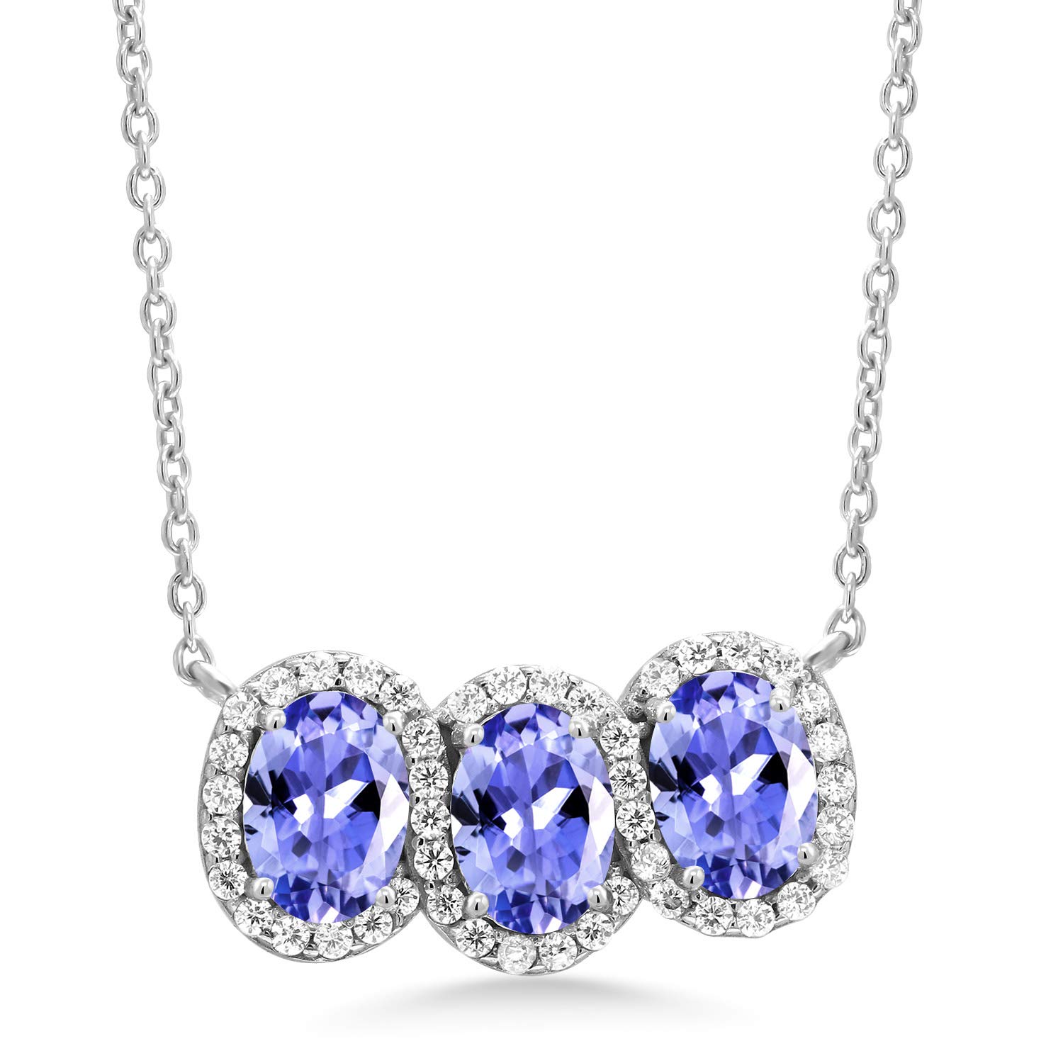 Gem Stone King 925 Sterling Silver Birthstone Necklace for Women | 3 Stone Oval Pendant (7x5mm) with 18