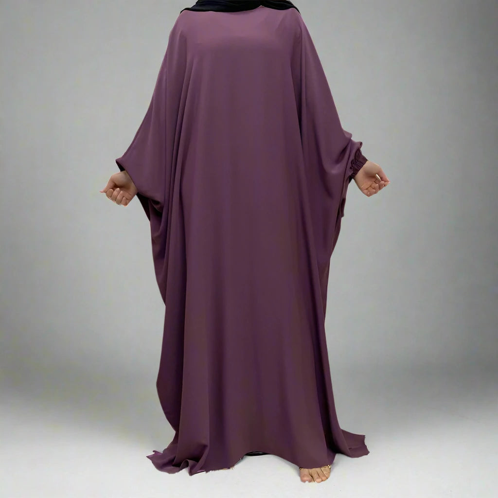 Muslim Women's Batwing Sleeve Nida Farasha Abaya Dress - Elegant Islamic Prayer Dress for Mosque, Eid & Special Occasions