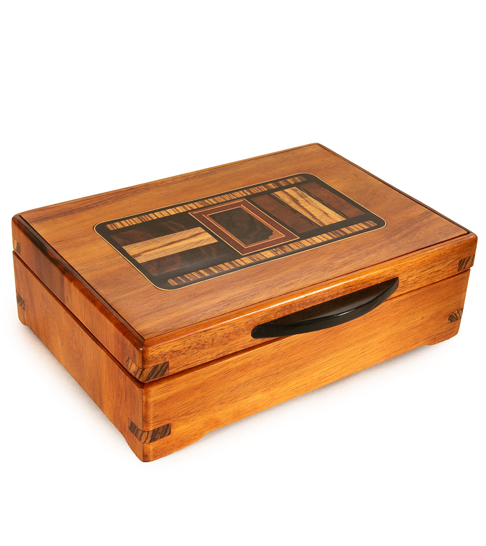 Handcrafted Koa Wood Marquetry Jewelry Box - Hawaiian Artisan Gift for Women - Perfect for Jewelry Storage & Home Decor